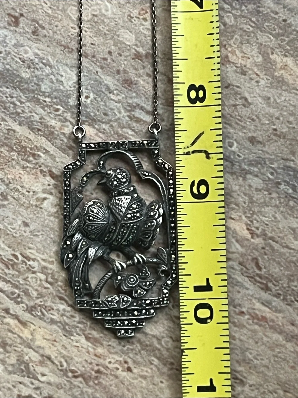 Antique Sterling Silver And Marcasite Bird Necklace - Picture 3 of 16